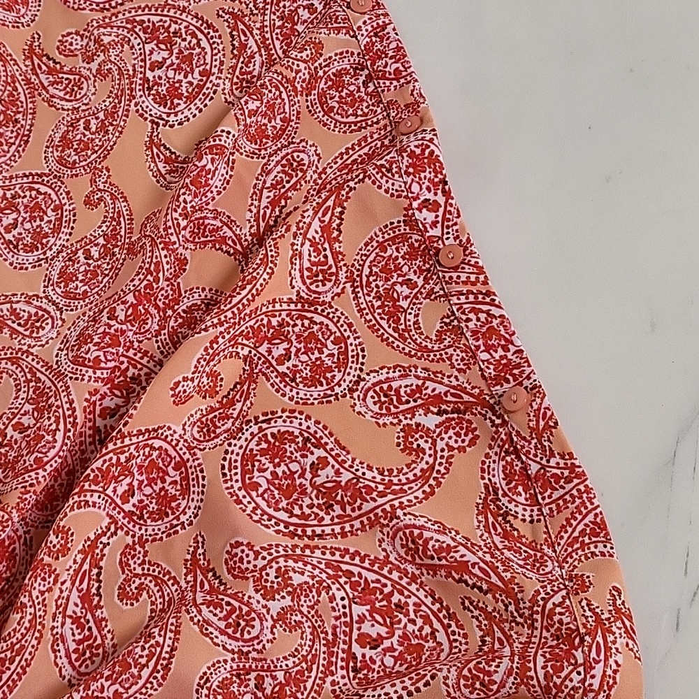 Paisley Print Women's Top - Peach and Red - Picture 5 of 6